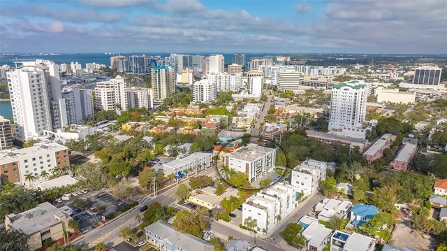 a view of water fountain in front of building