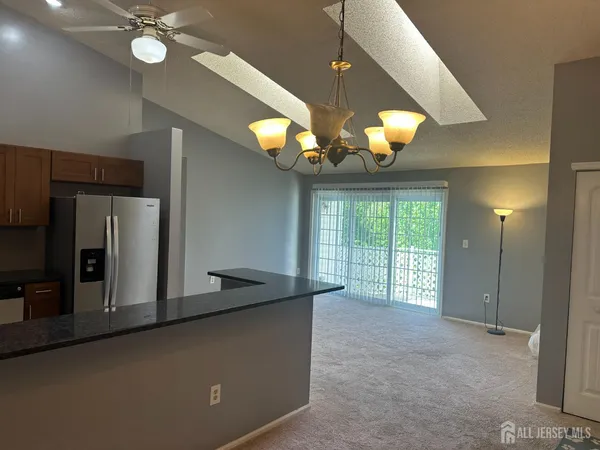 a view of a livingroom with a chandelier