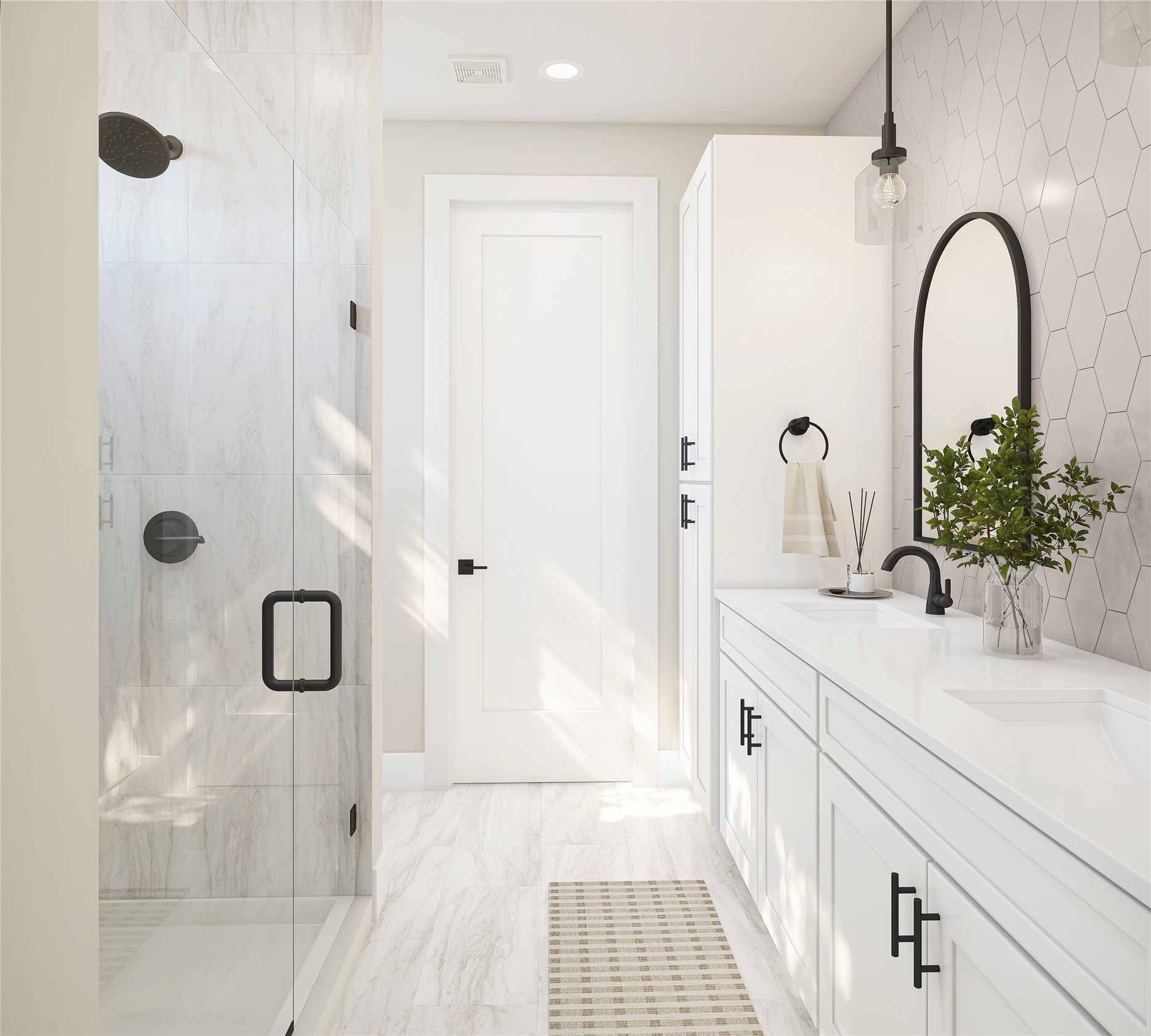 2414 Drew Lane, Unit 11 Austin, TX 78748 - Photo 7 of 10 Full bathroom featuring a stall shower, double vanity, and recessed lighting