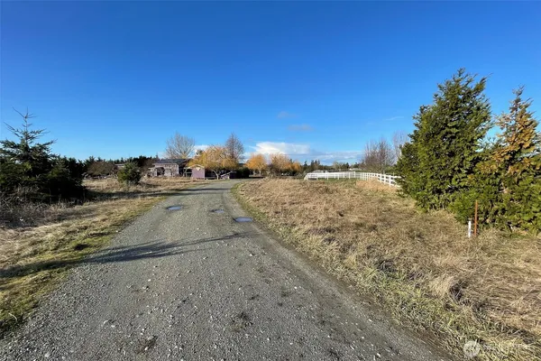 a view of a yard with wooden fence