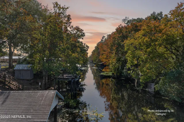 a view of a lake with houses