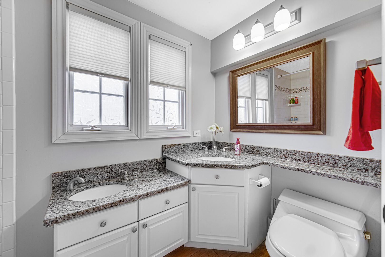 1910 Coventry Road New Lenox, IL 60451 - Photo 17 of 40 a bathroom with a granite countertop toilet sink and mirror