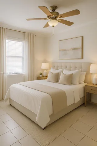 a bedroom with bed and window