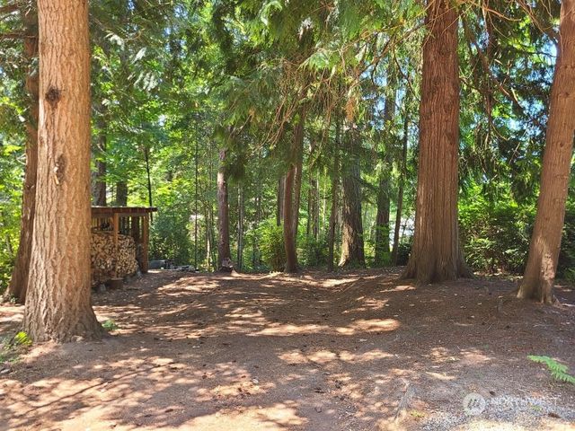 a bathroom with a sink a toilet a mirror and shower curtain
