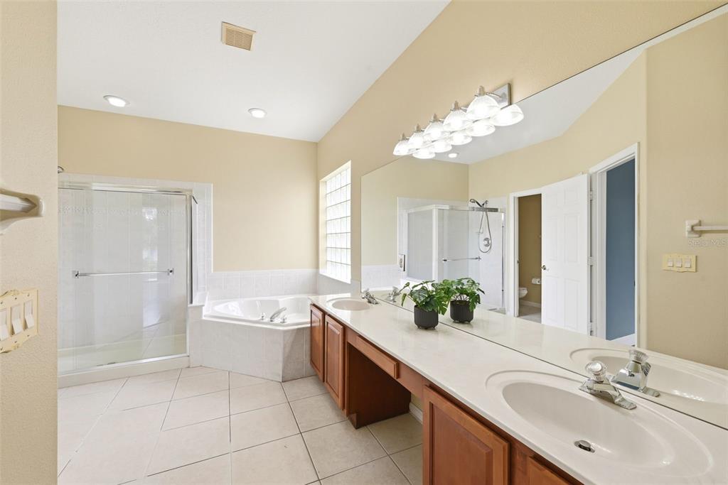 936 Kingsridge Circle Gotha, FL 34734 - Photo 11 of 50 a bathroom with a bathtub a sink and a large mirror
