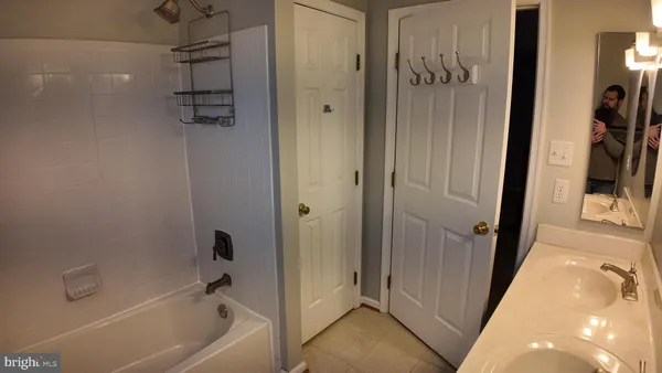 a bathroom with a bathtub