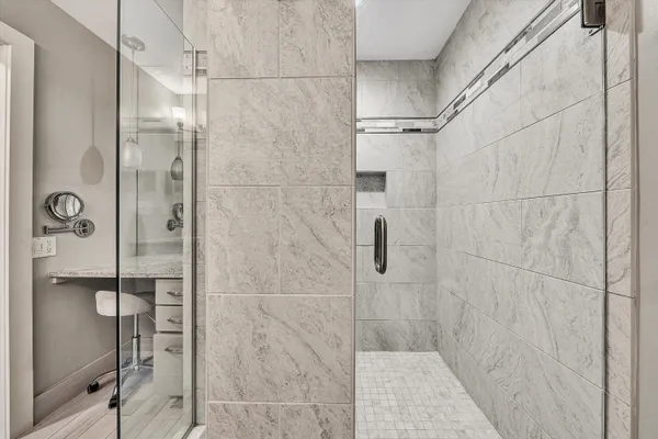a bathroom with a shower