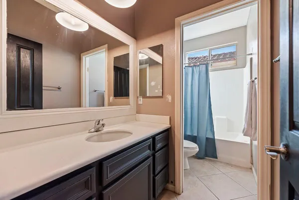 a bathroom with a sink a toilet and a mirror