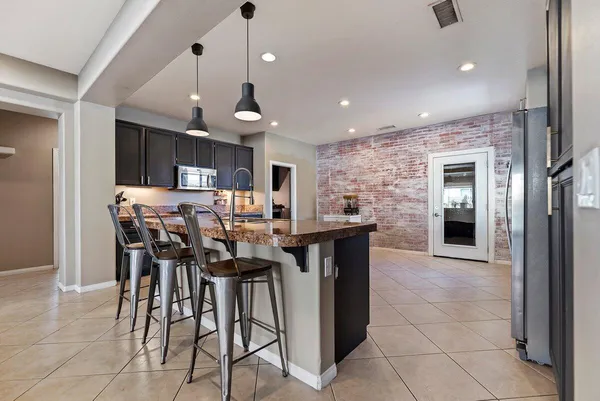 a view of a dining area with furniture