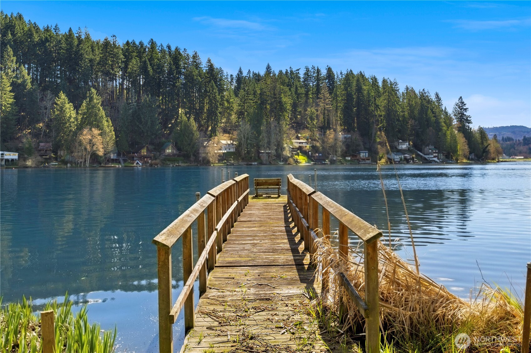 a view of swimming pool with a lake