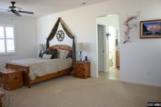 10580 Twin Bridges Way Reno, NV 89521 - Photo 7 of 9 a bedroom with a bed and a chandelier