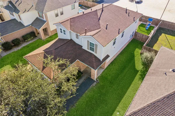 an aerial view of a house