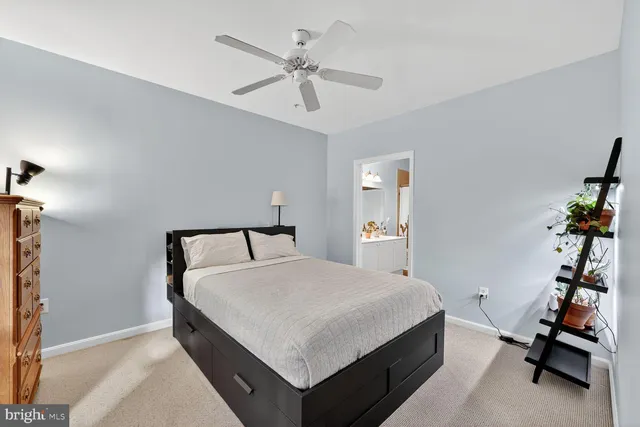 a room with a bed and a chandelier