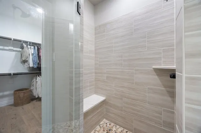 a bathroom with a shower