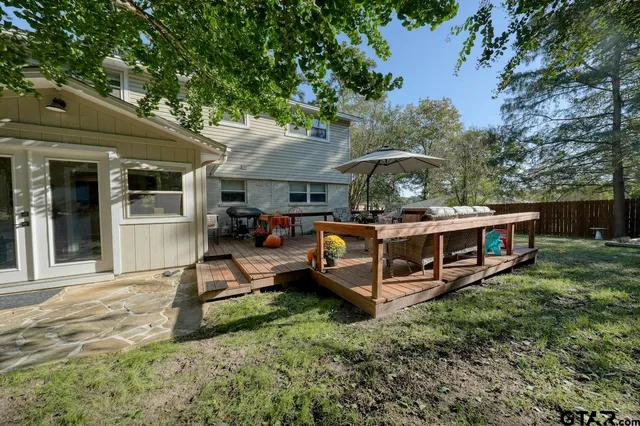 a view of a building with a garden