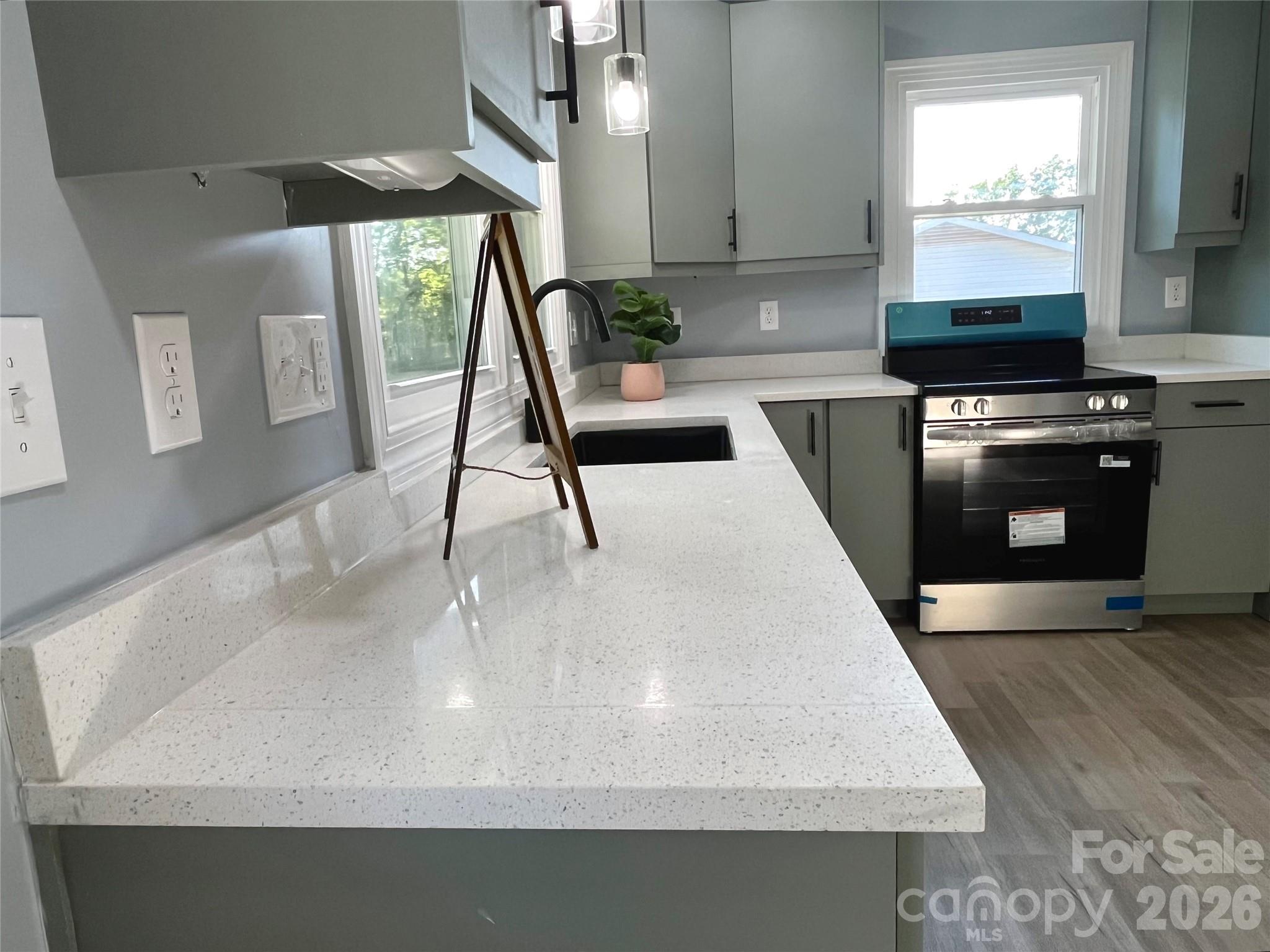 102 Arbor Court Chester, SC 29706 - Photo 19 of 42 a kitchen with stainless steel appliances granite countertop a sink a stove and a wooden floors