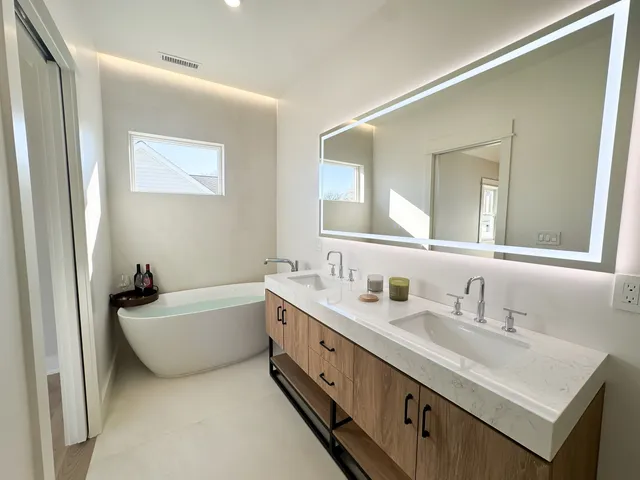 a view of a bathtub in a bathroom