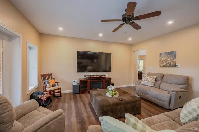 a building outdoor space with patio furniture and potted plants