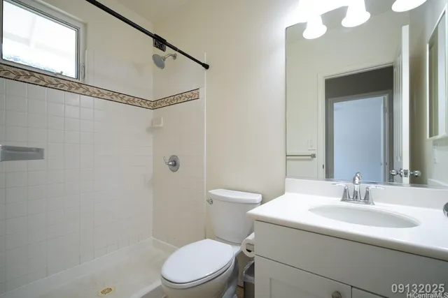 a bathroom with a sink a mirror a toilet and shower