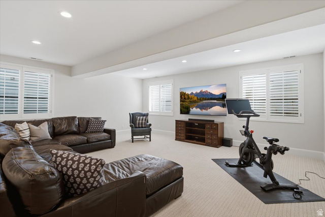 1257 Rigby Road Kaysville, UT 84037 - Photo 35 of 55 Spacious lower-level room featuring recessed lighting and light-colored carpeting