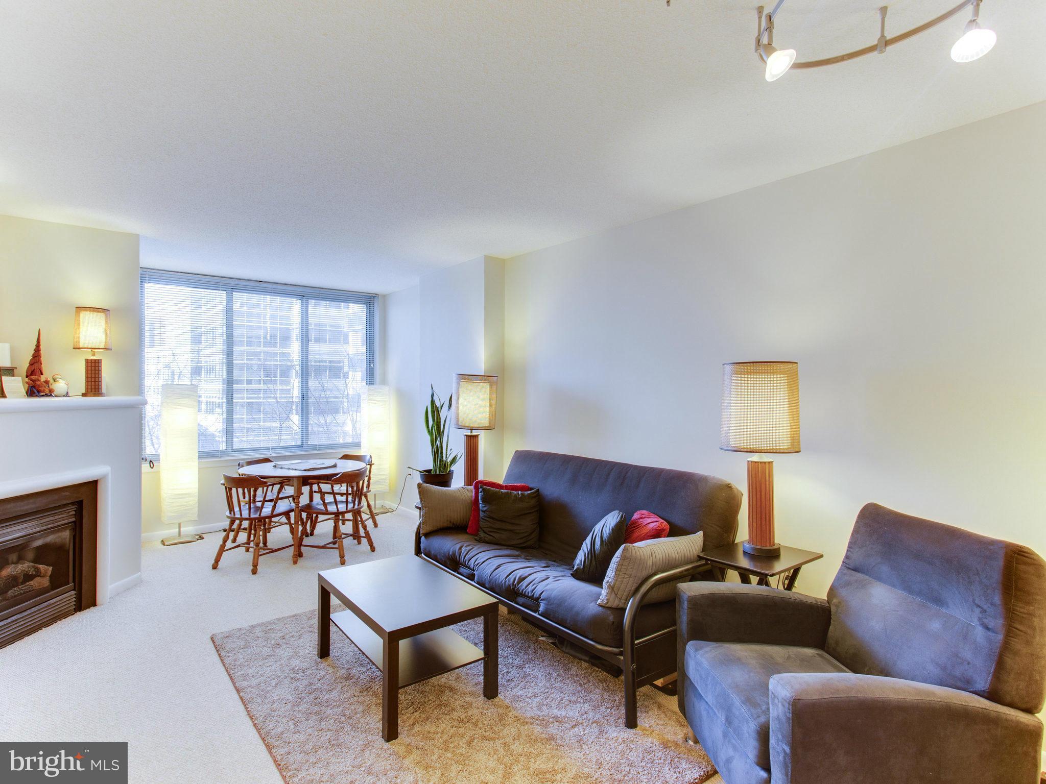 851 North Glebe Road, Unit 403 Arlington, VA 22203 - Photo 4 of 28 a living room with furniture a flat screen tv and a fireplace