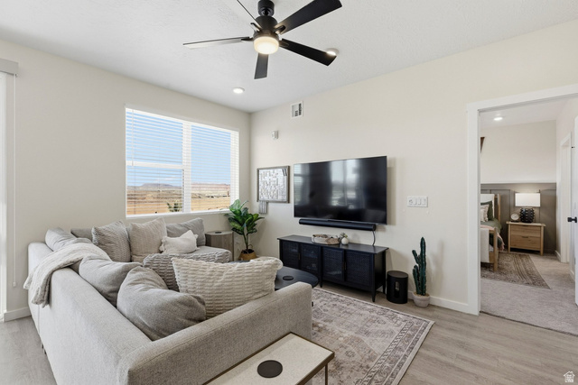 961 West Akoya Pearl Road, Unit 300 St. George, UT 84790 - Photo 10 of 60 Living area featuring a ceiling fan, light wood-style flooring, and recessed lighting