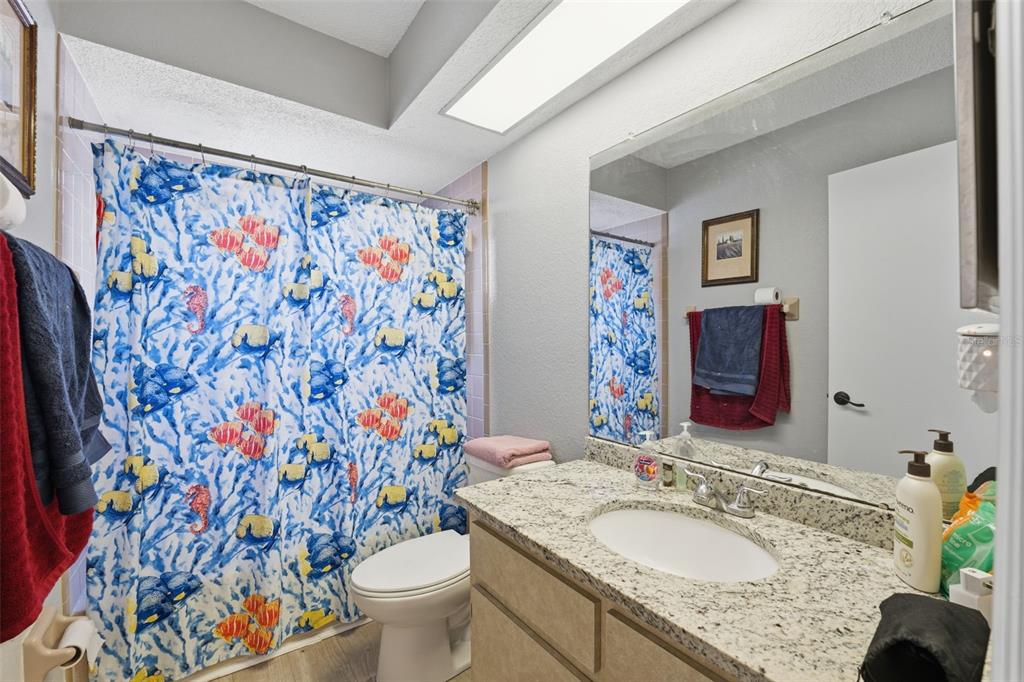 7822 Holiday Drive Spring Hill, FL 34606 - Photo 16 of 51 a bathroom with a granite countertop sink a toilet and a mirror