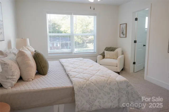 a bedroom with a bed and a couch