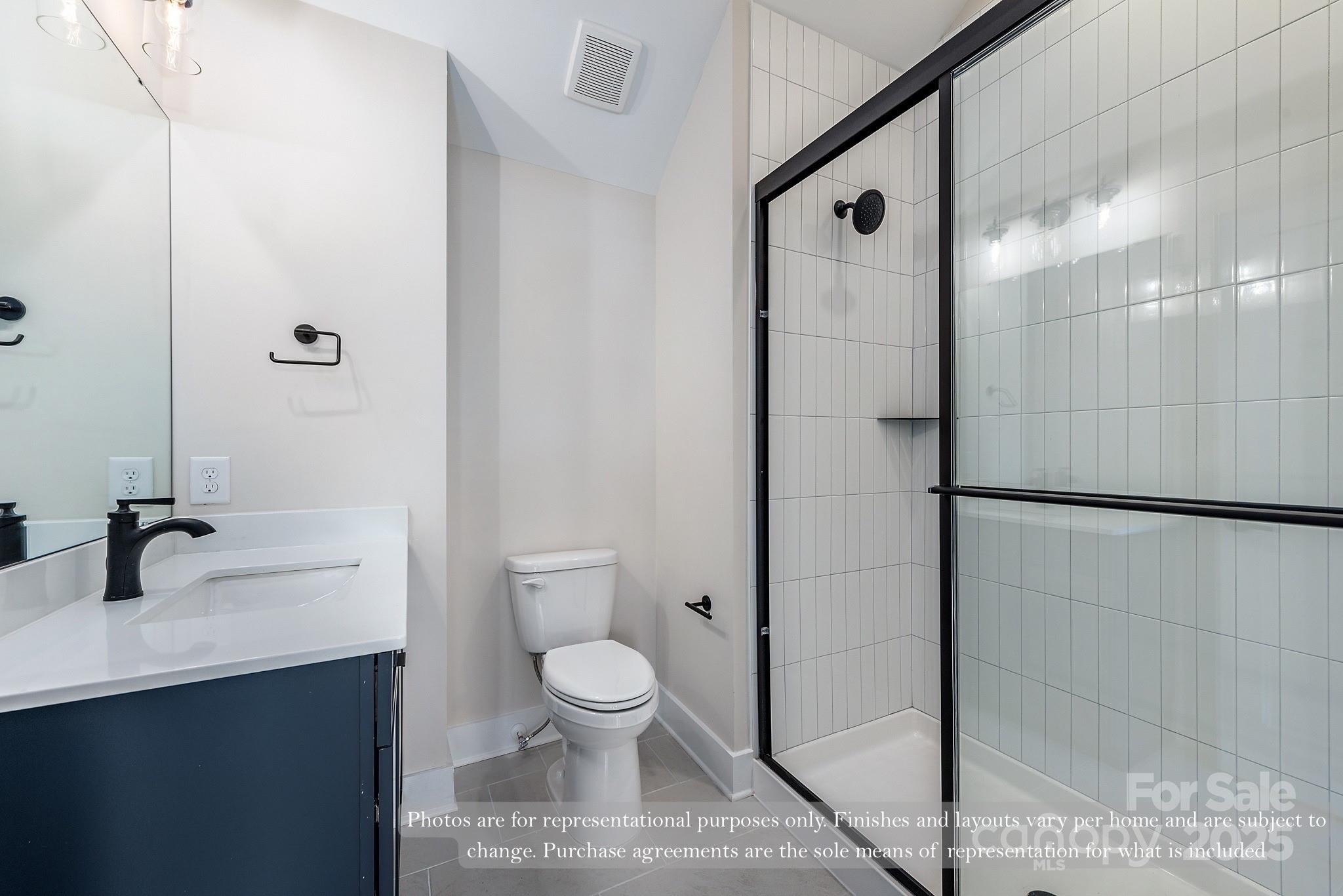 421 Devender Lane, Unit 2 Charlotte, NC 28217 - Photo 8 of 28 a bathroom with a shower a toilet and sink