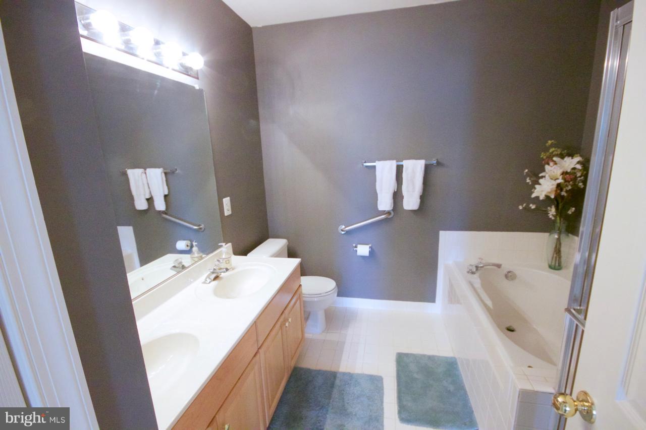25252 Riffleford Square, Unit 101 Chantilly, VA 20152 - Photo 19 of 30 a bathroom with a sink a tub and a mirror