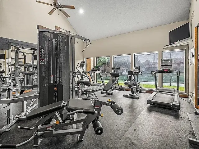 a view of a room with gym equipment