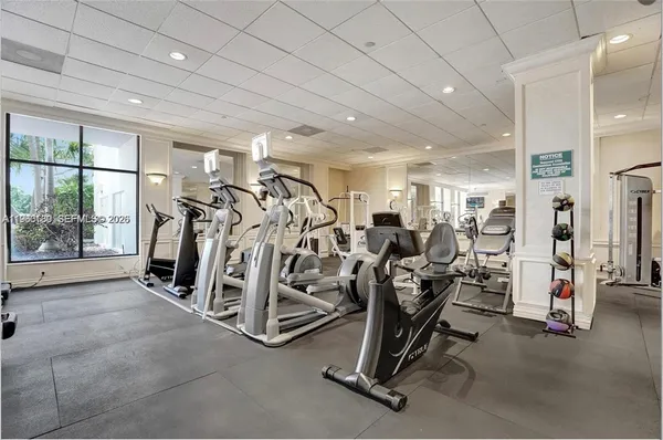 a view of a room with gym equipment