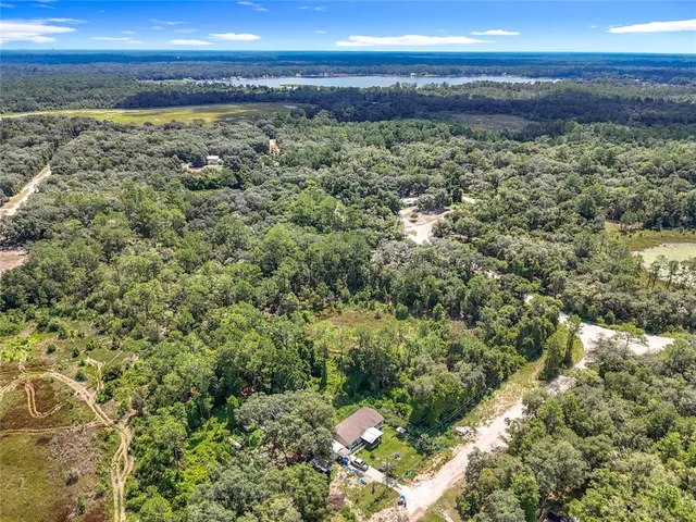 a view of a yard with an ocean and trees
