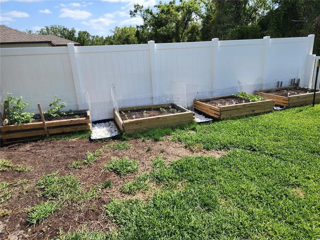 a view of a bench in the garden