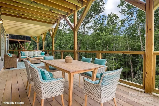 a patio with table and chairs