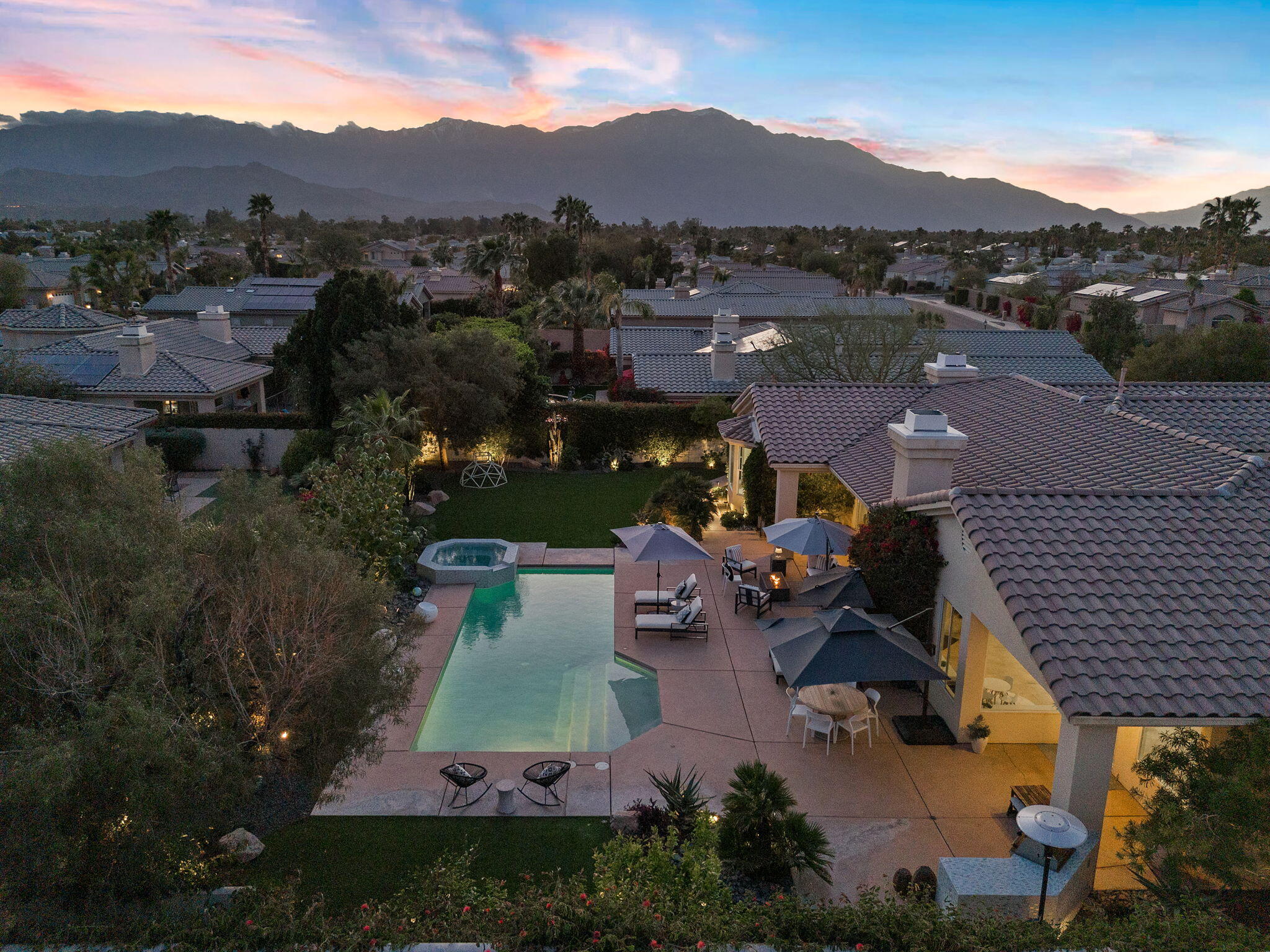 19 Trafagar Square Rancho Mirage, CA 92270 - Photo 43 of 54 an aerial view of a house with mountain view