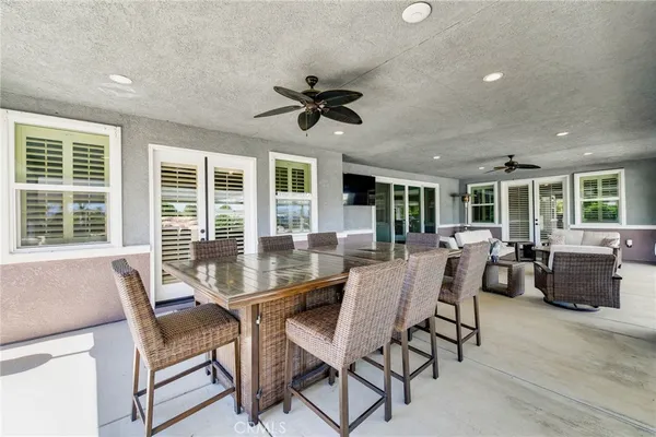 an aerial view of a house with a garden