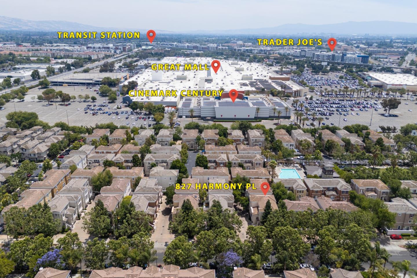 827 Harmony Place Milpitas, CA 95035 - Photo 34 of 36 an aerial view of residential houses with outdoor space and seating space