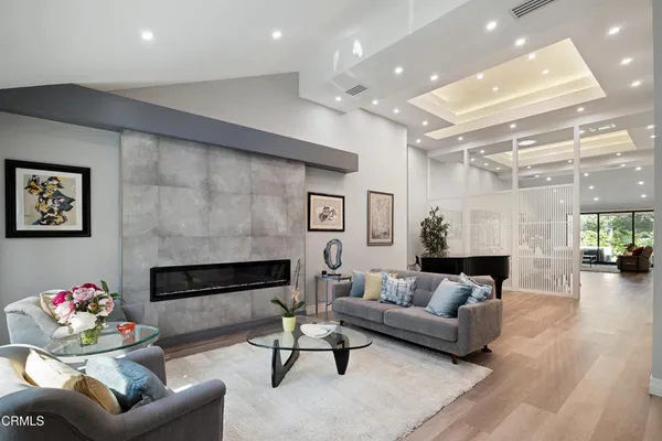 a living room with furniture and a couch