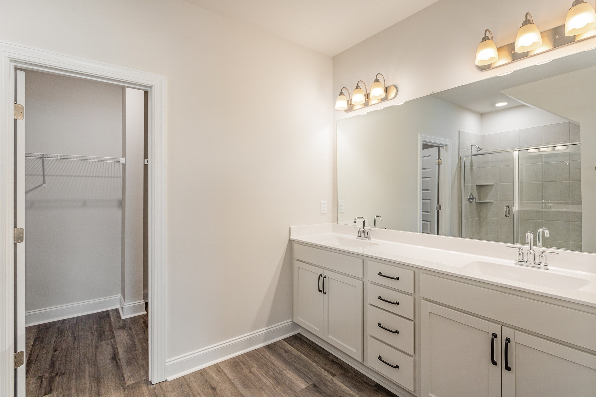 6423 Waymeet Dr Spring Hill Spring Hill, TN 37174 - Photo 6 of 19 a spacious bathroom with a double vanity sink a mirror and a shower