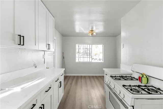 a kitchen with a stove a sink and a refrigerator