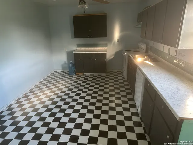 a black and white checkered floor