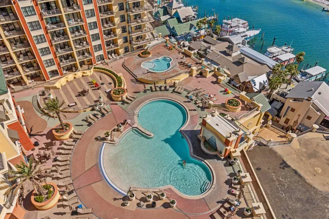 a view of pool with outdoor seating