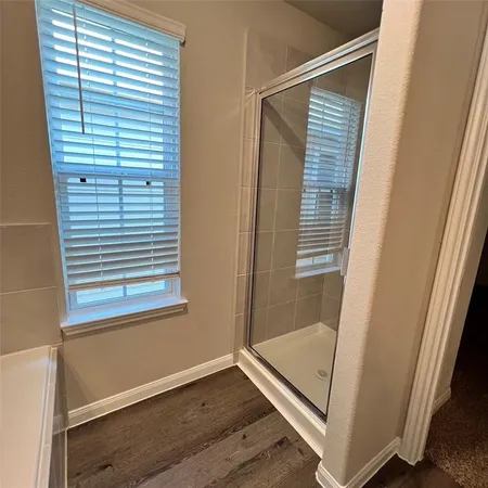 a view of a small space with a window