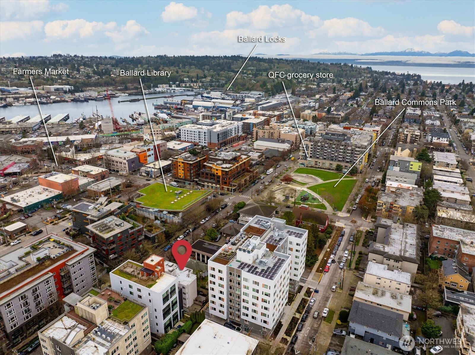 2024 Northwest 57th Street, Unit 201 Seattle, WA 98107 - Photo 28 of 29 an aerial view of a city with lots of residential buildings