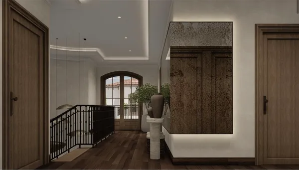 a view of balcony with furniture