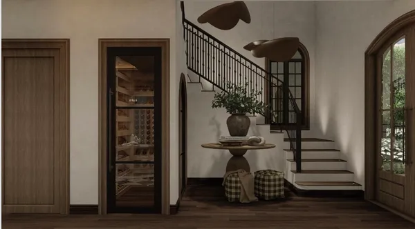 a view of entryway and hall with wooden floor