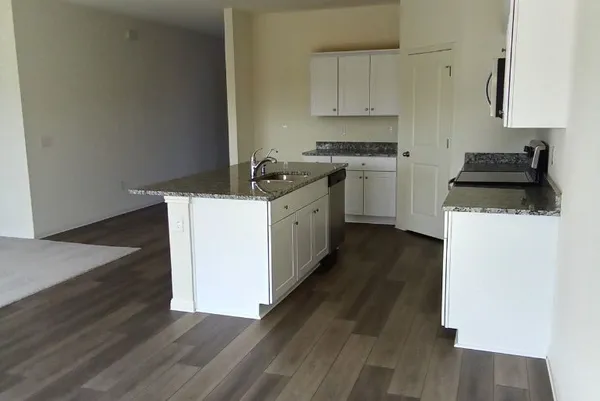 a kitchen with wooden cabinets and sink