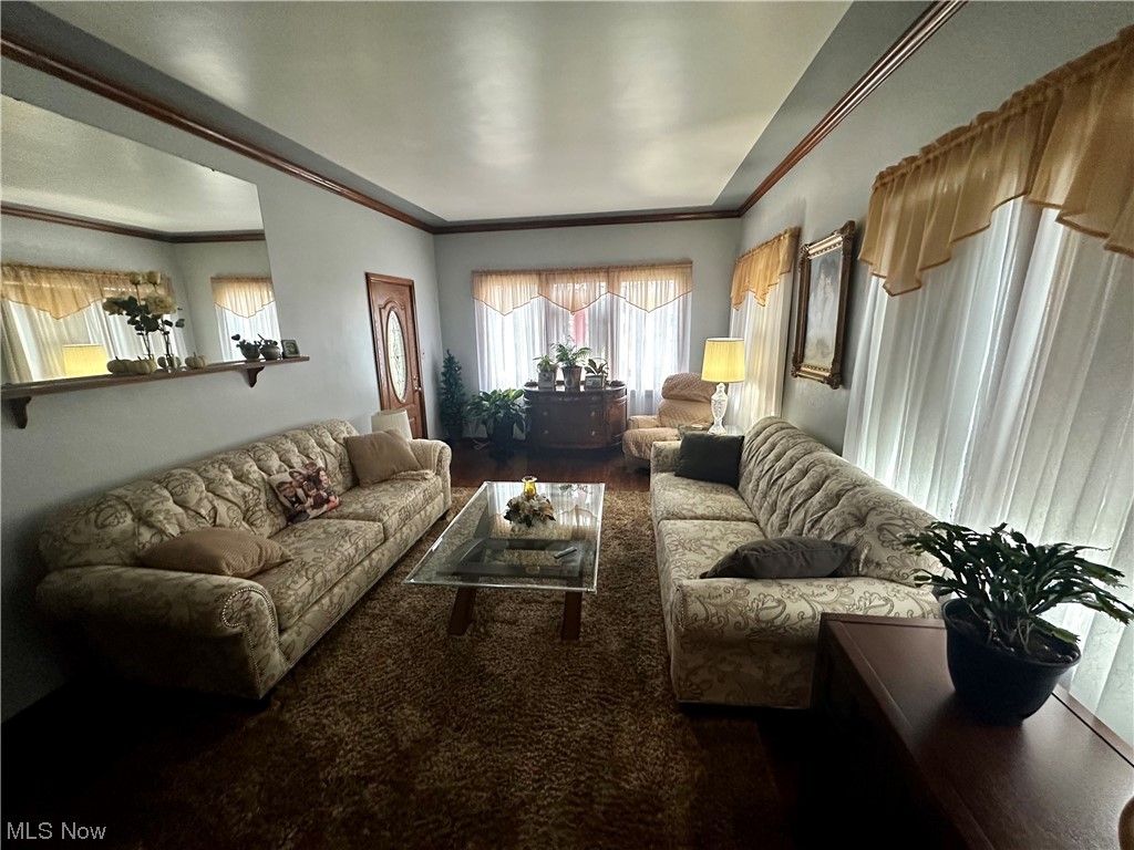 351 Rockdale Road Follansbee, WV 26037 - Photo 8 of 18 Living room featuring crown molding and dark wood-type flooring