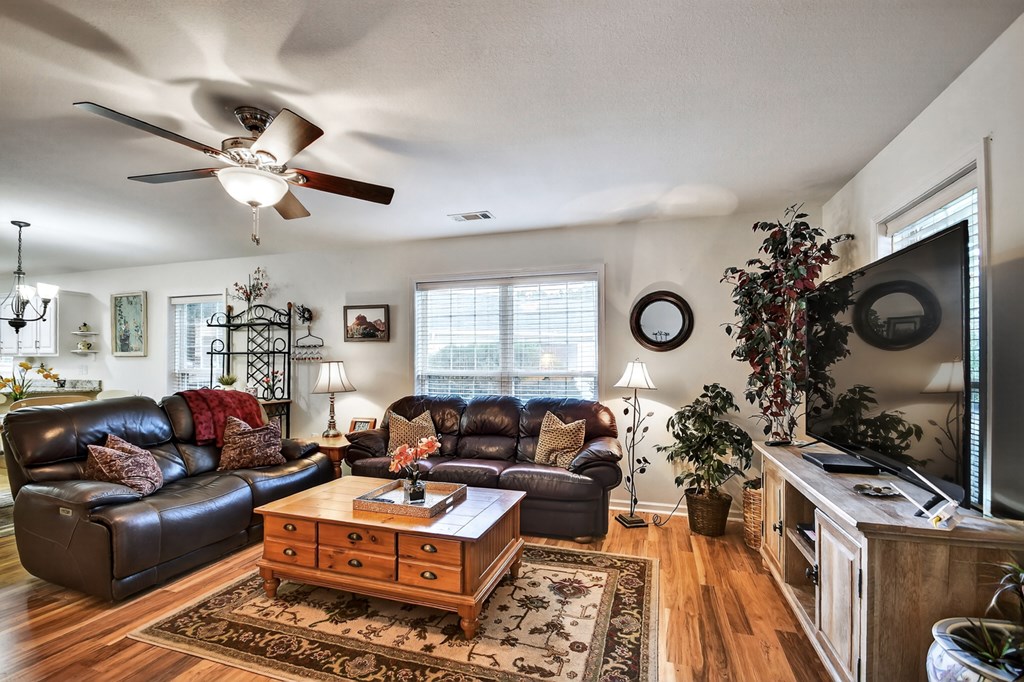 66 Westward Lane Blue Ridge, GA 30513 - Photo 30 of 34 a living room with furniture a rug and a flat screen tv